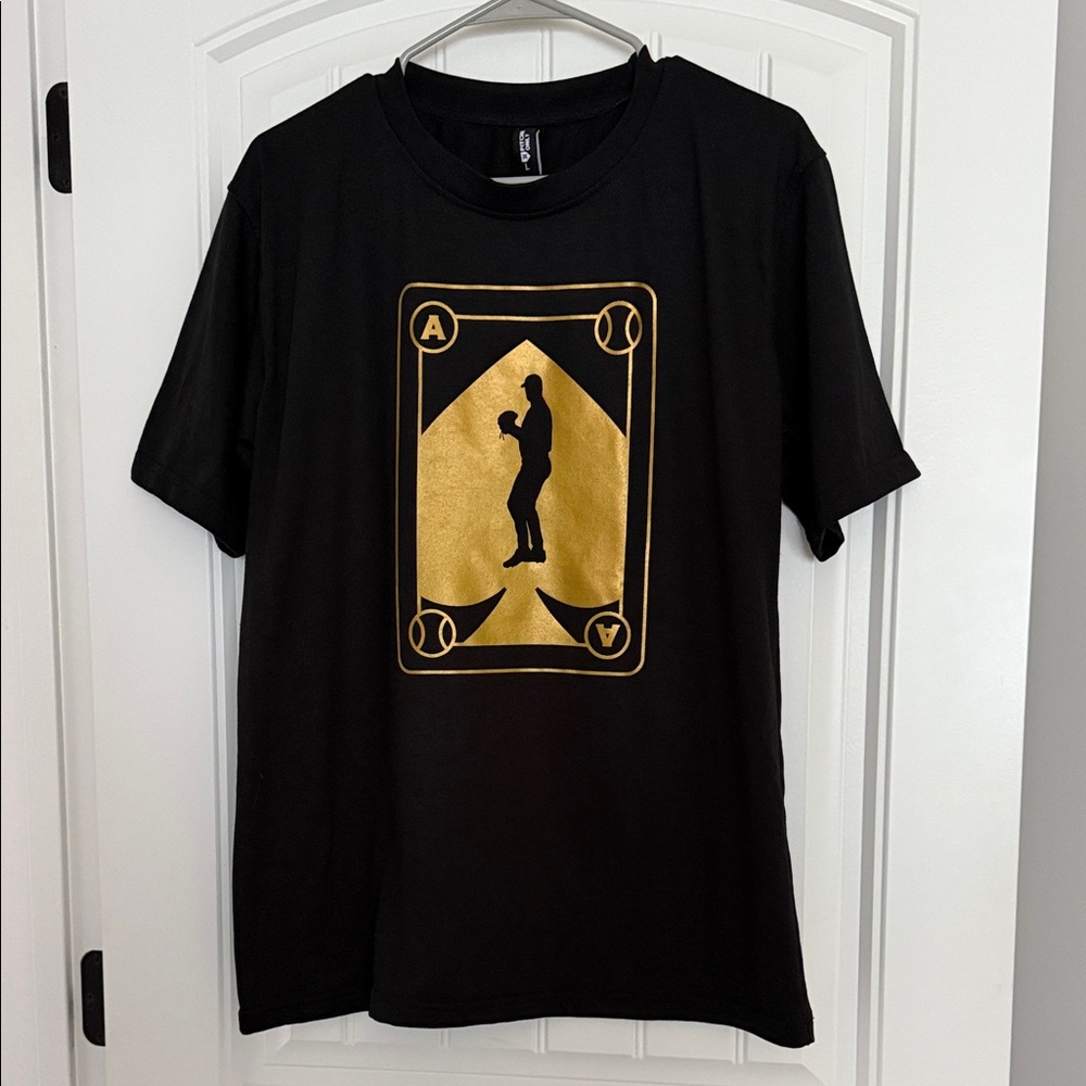 Pitcher’s Only Ace Pitcher Black Graphic T-Shirt with Gold Design Men’s Large